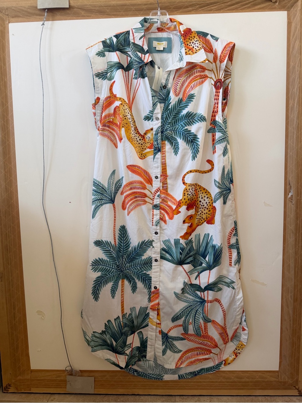 Anthropologie Tropical Leopard Print Maxi Dress - White/Green/Orange